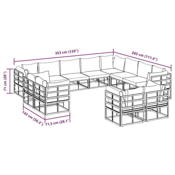 Garten-Sofa-Set mit Kissen 12 pcs – Bild 11