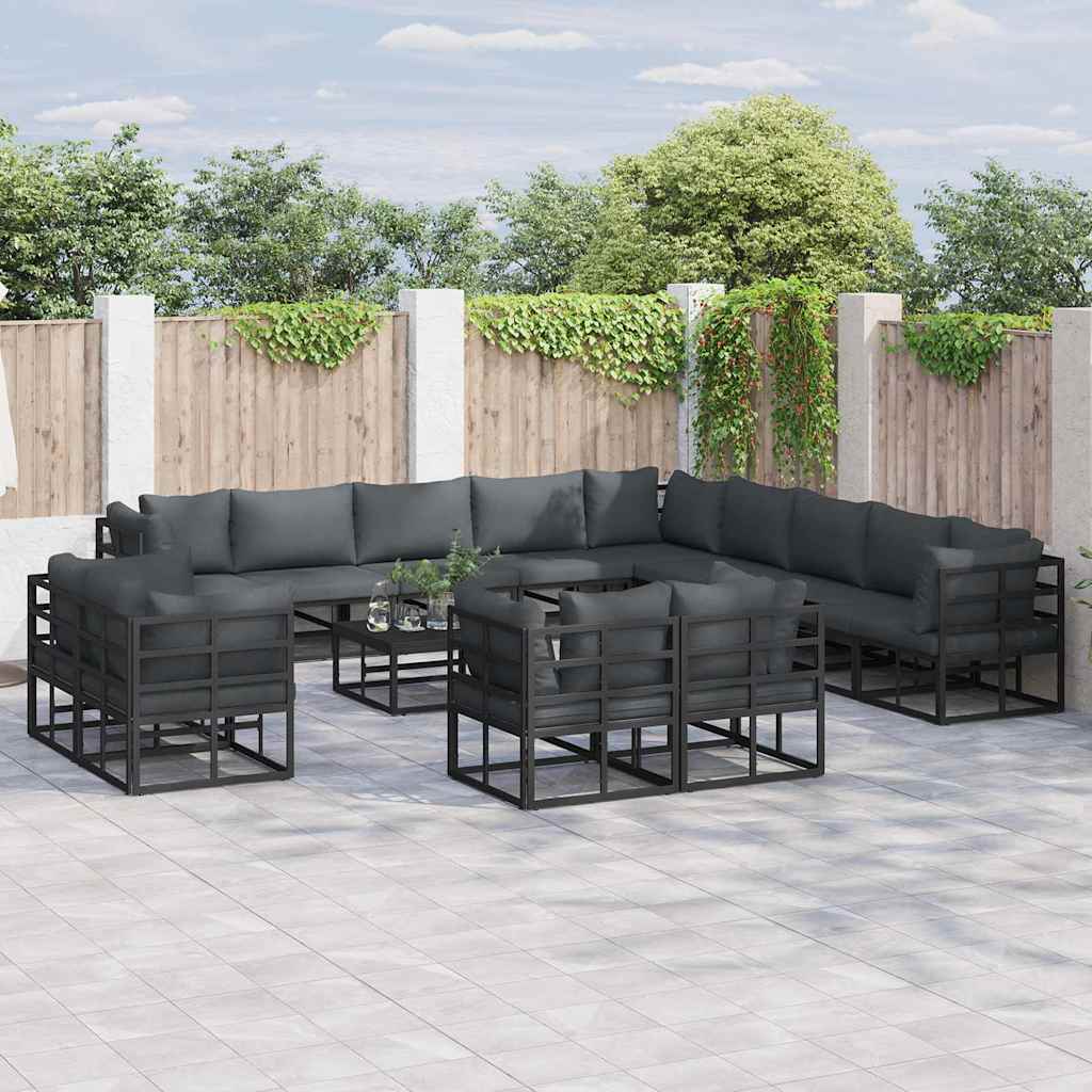 3378936_1.jpg Gartensofa-set mit Kissen 13 pcs Schwarz Aluminium – Bild 1