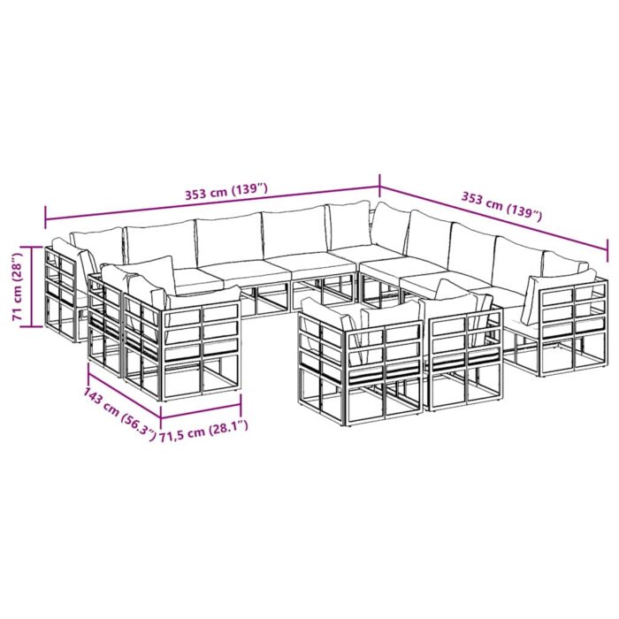 Gartensofa-set mit Kissen 13 pcs Schwarz Aluminium – Bild 11