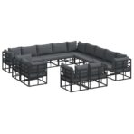 Gartensofa-set mit Kissen 13 pcs Schwarz Aluminium – Bild 2
