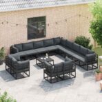 Gartensofa-set mit Kissen 13 pcs Schwarz Aluminium – Bild 3