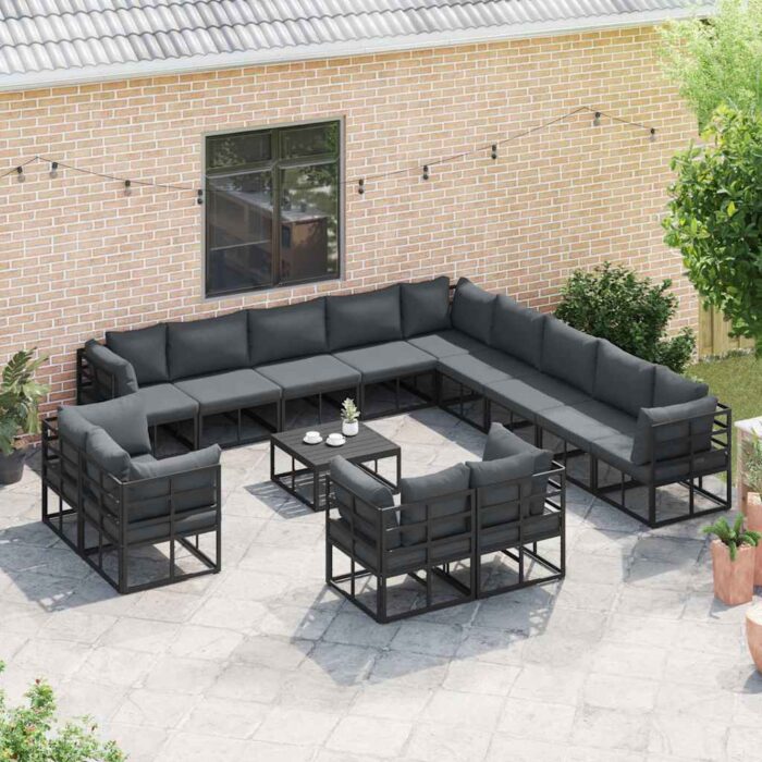 Gartensofa-set mit Kissen 13 pcs Schwarz Aluminium – Bild 3