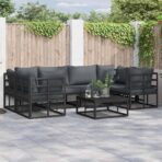 Gartensofa-set mit Kissen 6 pcs Schwarz Aluminium