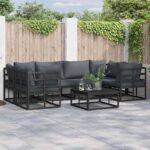 Gartensofa-set mit Kissen 6 pcs Schwarz Aluminium