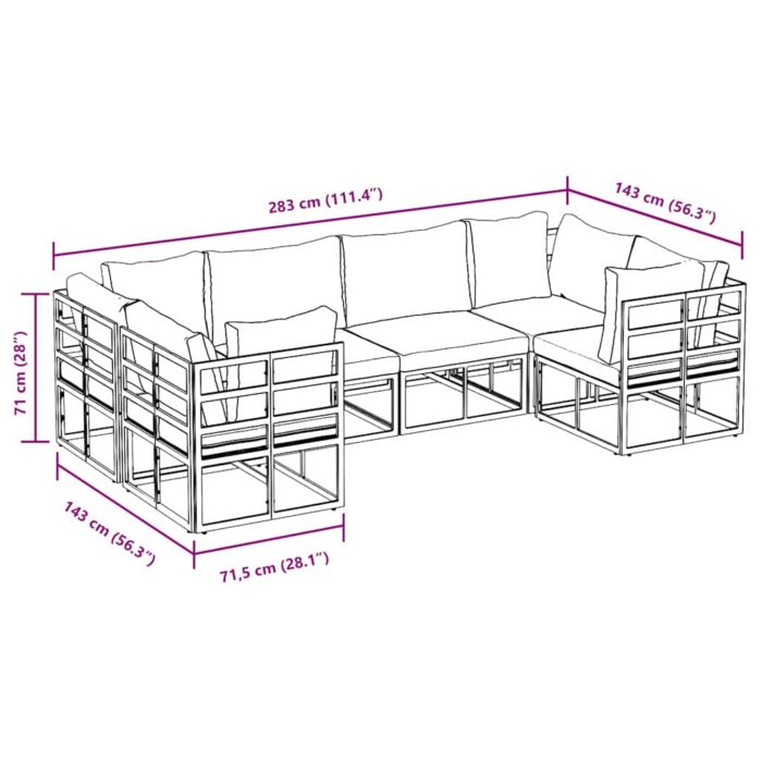 Gartensofa-set mit Kissen 6 pcs Schwarz Aluminium – Bild 13