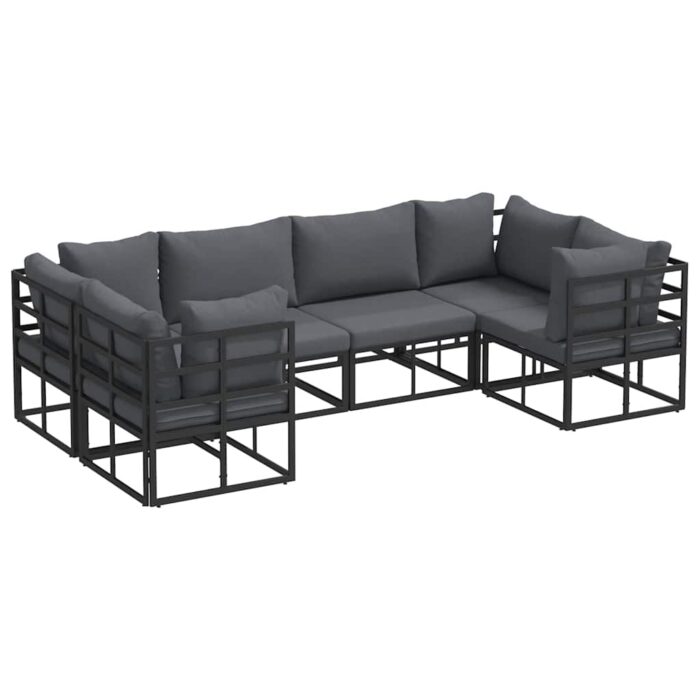 Gartensofa-set mit Kissen 6 pcs Schwarz Aluminium – Bild 2