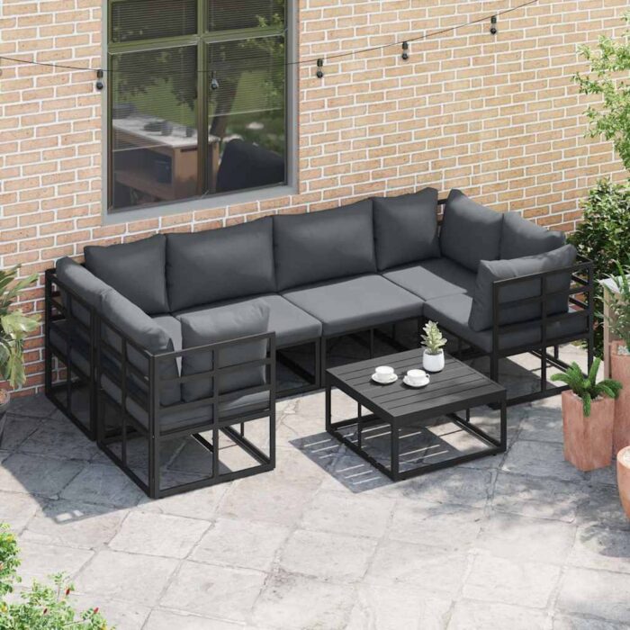 Gartensofa-set mit Kissen 6 pcs Schwarz Aluminium – Bild 5