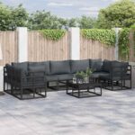 Gartensofa-set mit Kissen 7 pcs Schwarz Aluminium