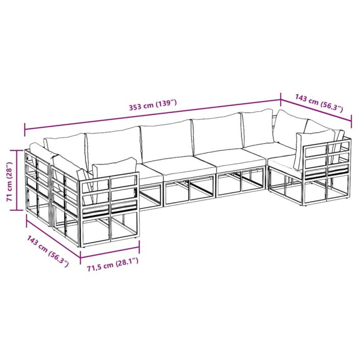 Gartensofa-set mit Kissen 7 pcs Schwarz Aluminium – Bild 13