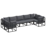 Gartensofa-set mit Kissen 7 pcs Schwarz Aluminium – Bild 2