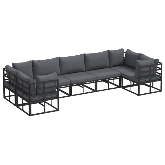 Gartensofa-set mit Kissen 7 pcs Schwarz Aluminium – Bild 2