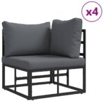 Gartensofa-set mit Kissen 7 pcs Schwarz Aluminium – Bild 4