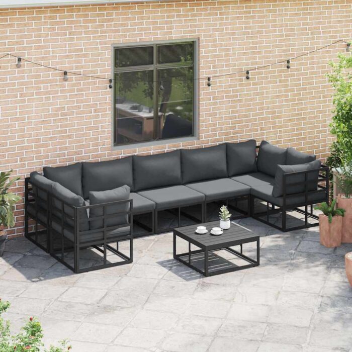 Gartensofa-set mit Kissen 7 pcs Schwarz Aluminium – Bild 5