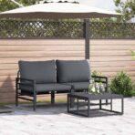 Gartensofa-set mit Kissen 3 pcs Schwarz Stahl
