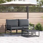 Gartensofa-set mit Kissen 3 pcs Schwarz Stahl
