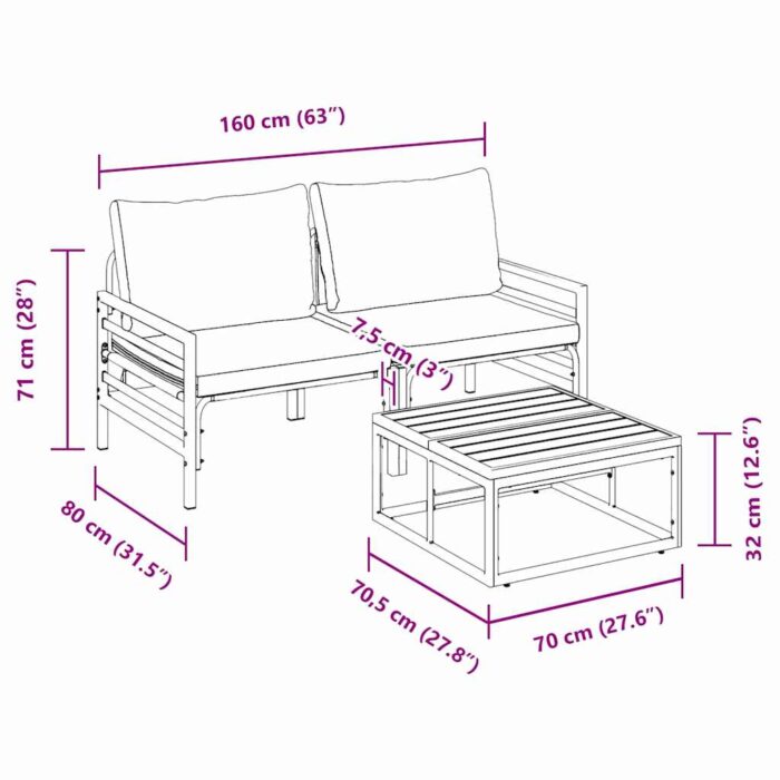 Gartensofa-set mit Kissen 3 pcs Schwarz Stahl – Bild 11
