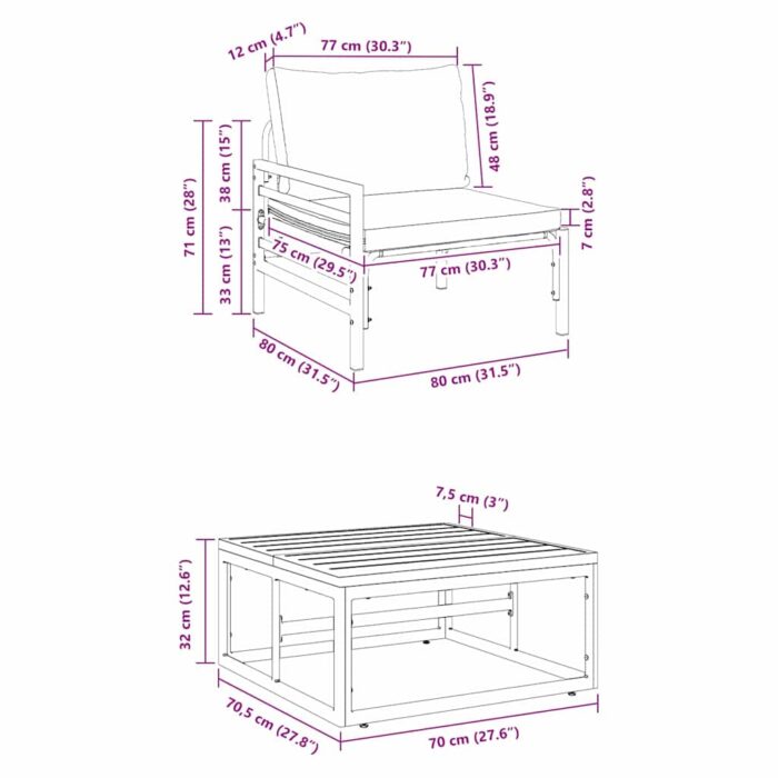 Gartensofa-set mit Kissen 3 pcs Schwarz Stahl – Bild 12