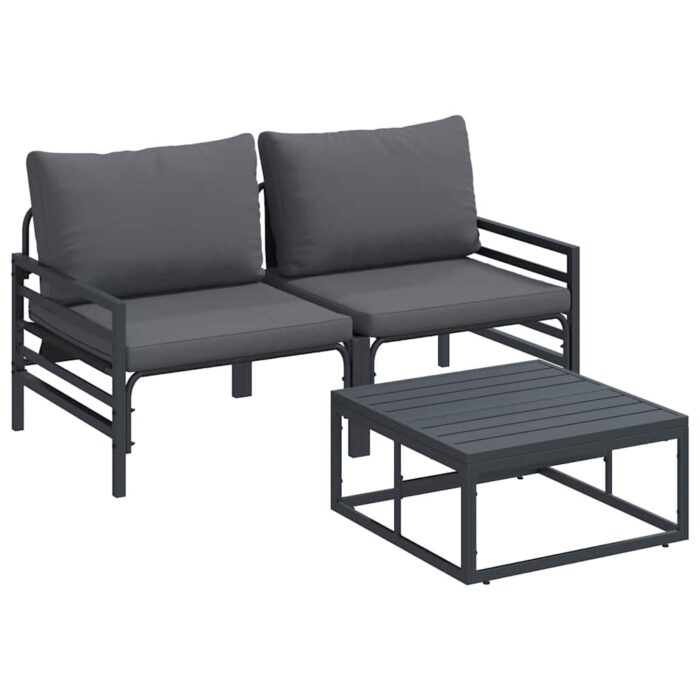 Gartensofa-set mit Kissen 3 pcs Schwarz Stahl – Bild 2