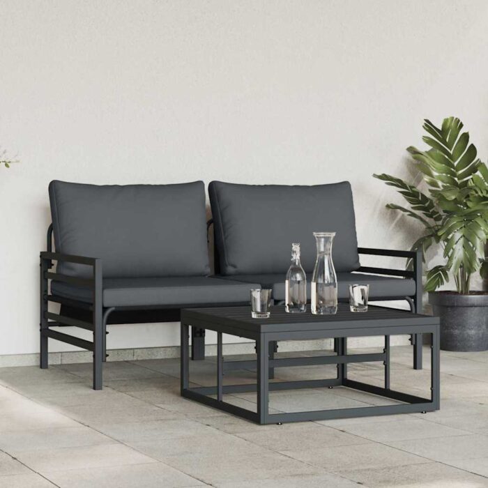 Gartensofa-set mit Kissen 3 pcs Schwarz Stahl – Bild 4