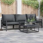 Gartensofa-set mit Kissen 3 pcs Schwarz Stahl