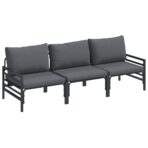 Gartensofa-set mit Kissen 3 pcs Schwarz Stahl – Bild 2
