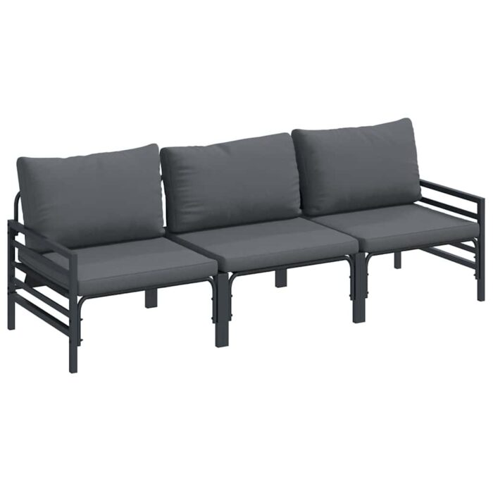 Gartensofa-set mit Kissen 3 pcs Schwarz Stahl – Bild 2