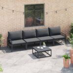 Gartensofa-set mit Kissen 4 pcs Schwarz Stahl – Bild 3