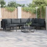 Gartensofa-set mit Kissen 6 pcs Schwarz Stahl