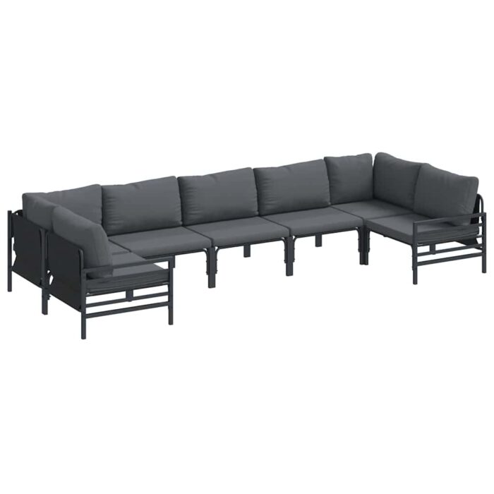 Gartensofa-set mit Kissen 7 pcs Schwarz Stahl – Bild 2
