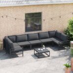 Gartensofa-set mit Kissen 7 pcs Schwarz Stahl – Bild 3