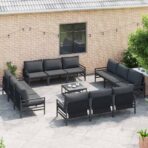Gartensofa-set mit Kissen 12 pcs Schwarz Stahl – Bild 5