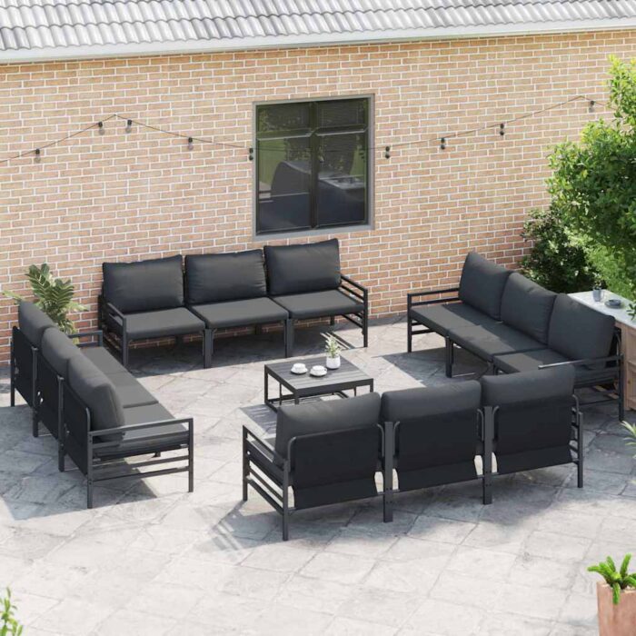 Gartensofa-set mit Kissen 12 pcs Schwarz Stahl – Bild 5