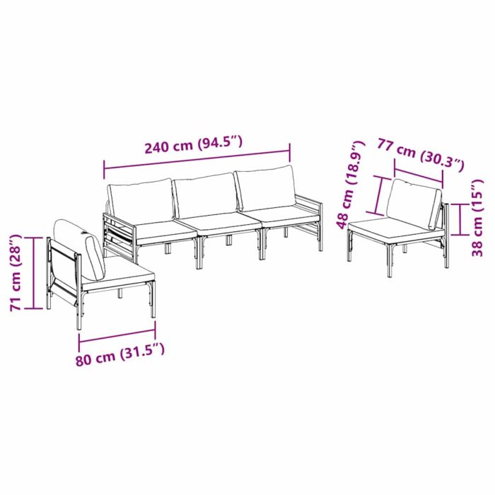 Gartensofa-set mit Kissen 5 pcs Schwarz Stahl – Bild 12