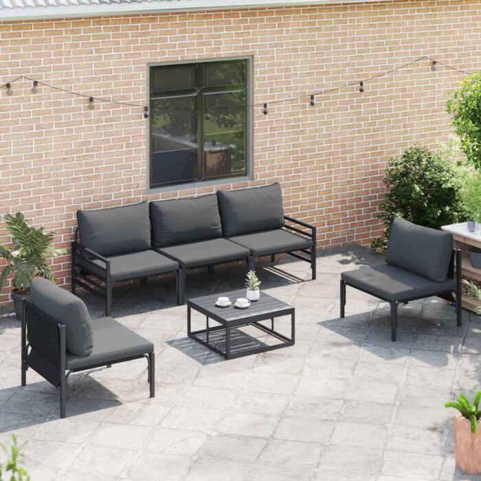 Gartensofa-set mit Kissen 5 pcs Schwarz Stahl – Bild 5