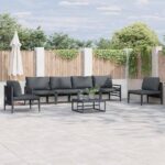 Gartensofa-set mit Kissen 6 pcs Schwarz Stahl