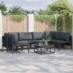 Gartensofa-set mit Kissen 6 pcs Schwarz Stahl