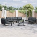 Gartensofa-set mit Kissen 7 pcs Schwarz Stahl