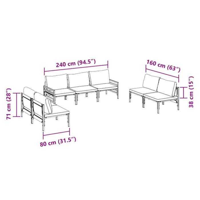 Gartensofa-set mit Kissen 7 pcs Schwarz Stahl – Bild 10