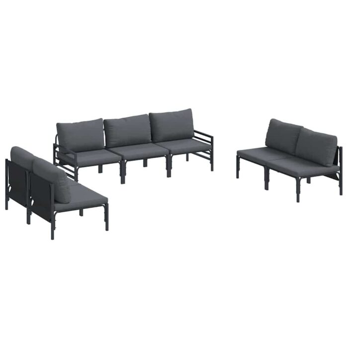 Gartensofa-set mit Kissen 7 pcs Schwarz Stahl – Bild 2