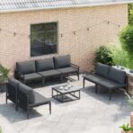 Gartensofa-set mit Kissen 7 pcs Schwarz Stahl – Bild 3
