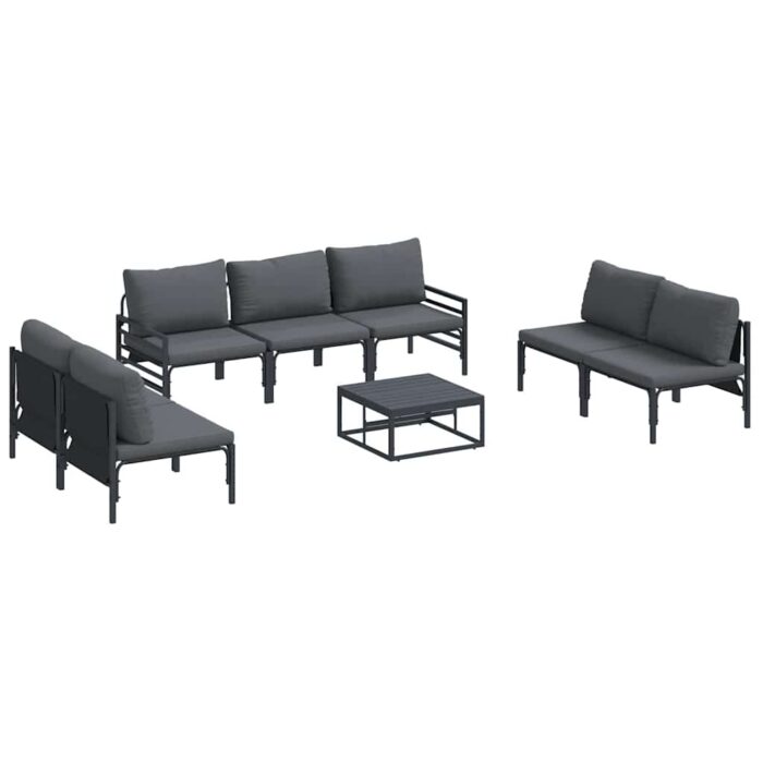 Gartensofa-set mit Kissen 8 pcs Schwarz Stahl – Bild 2