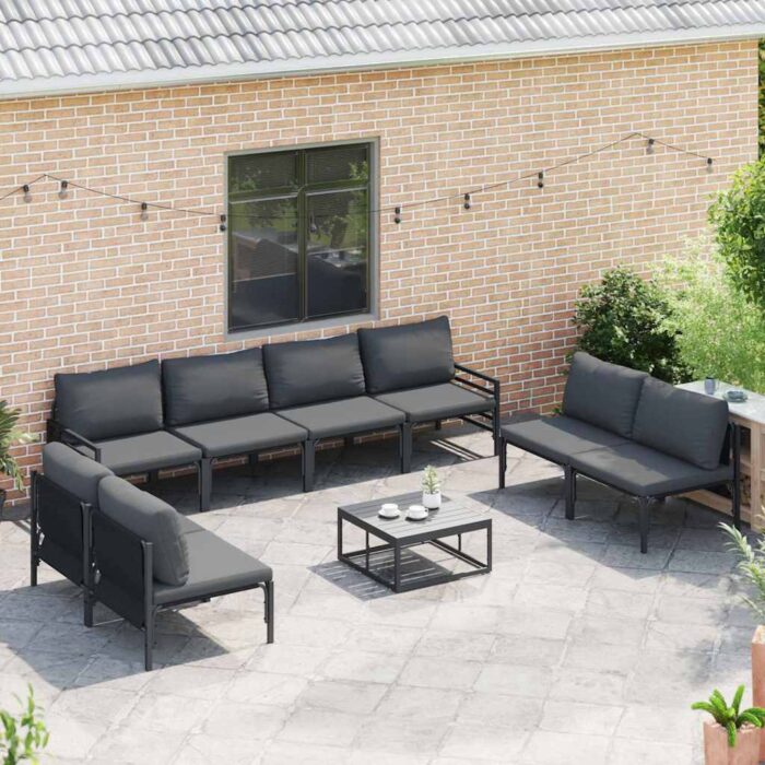 Gartensofa-set mit Kissen 8 pcs Schwarz Stahl – Bild 3