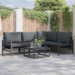 Garten-Sofa-Set mit Kissen 4 pcs Anthrazit Stahl