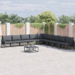 Gartensofa-set mit Kissen 9 pcs Schwarz Stahl