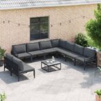 Gartensofa-set mit Kissen 9 pcs Schwarz Stahl – Bild 5