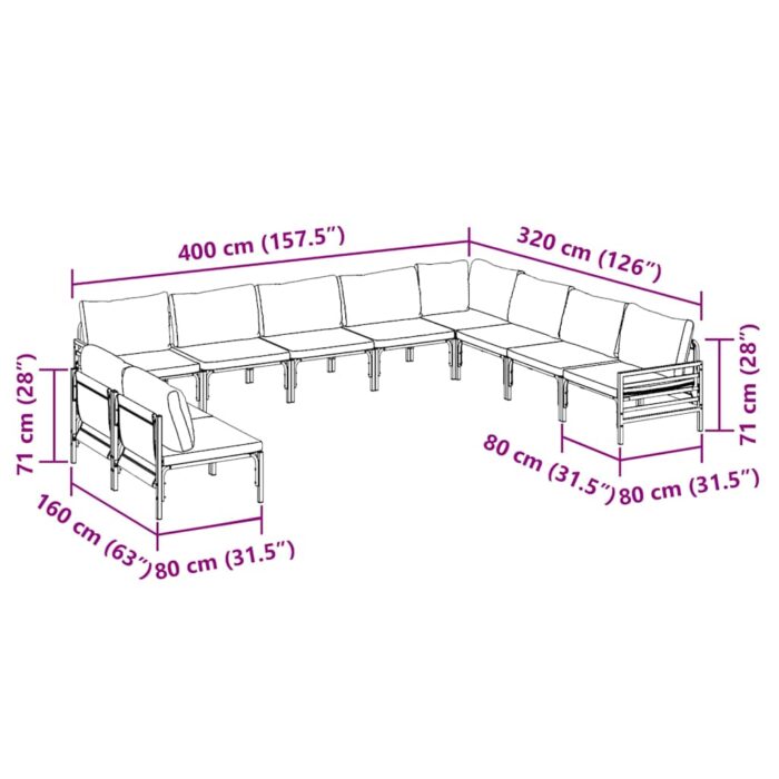 Garten-Sofa-Set 10 pcs Anthrazit Stahl – Bild 12