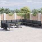 Gartensofa-set mit Kissen 11 pcs Schwarz Stahl