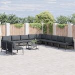 Gartensofa-set mit Kissen 11 pcs Schwarz Stahl