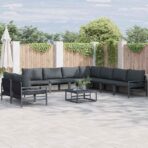 Gartensofa-set mit Kissen 9 pcs Schwarz Stahl