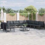 Gartensofa-set mit Kissen 9 pcs Schwarz Stahl